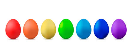 happy easter. Set of realistic images of colorful Easter eggs. vector illustration.のイラスト素材