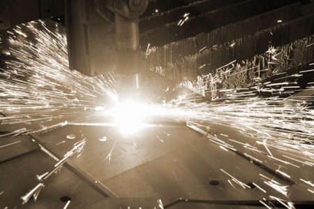 Sparks. The process of cutting metal using plasma cutting. metal cutting.