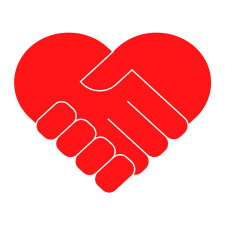 Handshake symbol forming a heart. The concept of charity, mercy, love, friendship. Flat vector illustration.のイラスト素材