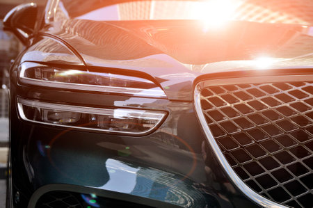 Moscow, Russia - June 26, 2022:cClose-up design of a new car headlight. car headlight.のeditorial素材