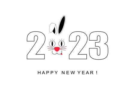 New year greeting card with 2023. Chinese New Year. Horoscope sign Rabbit. Flat vector illustration.のイラスト素材
