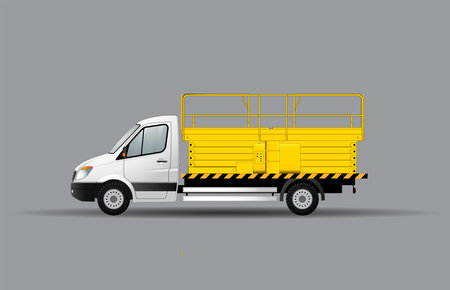 scissor lift on a car chassis. Mobile aerial platform for work at height. vector illustration.のイラスト素材