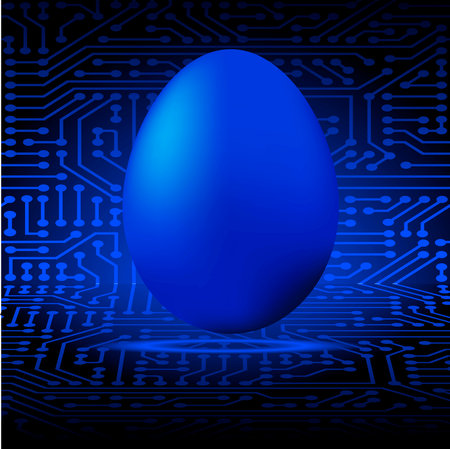 Happy easter. Blue luminous egg on the background of a circuit board. Vector illustration.のイラスト素材