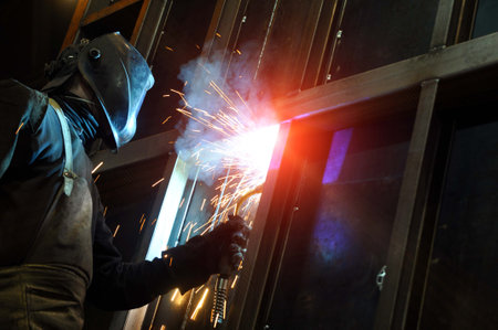 The process of welding a vertical joint in a product. production.
