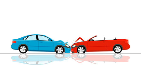 Traffic accident. An accident involving cars on a wet road.のイラスト素材