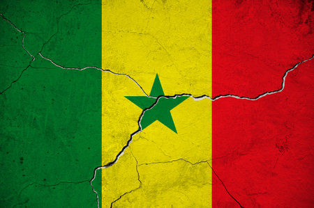An image of the Senegal flag on a wall with a crack.の写真素材