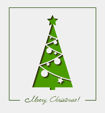 Greeting Christmas card. Christmas tree using cut paper technique.のイラスト素材