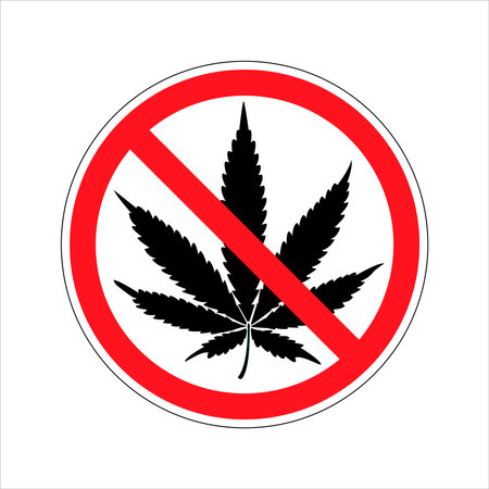 Prohibition sign. Hemp. Black forbidden marijuana leaf icon. Prohibited illegal cannabis.のイラスト素材