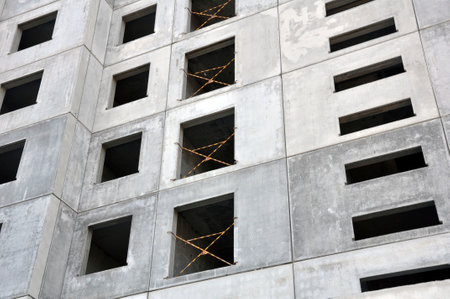 Modern large-panel construction. Multi-apartment residential building.