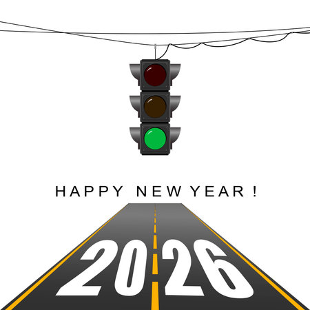 New Year greeting card. 2026 Traffic light, green light.のイラスト素材