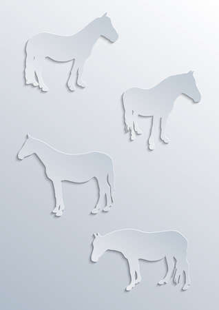 Four horses silhouettes in paper effectのイラスト素材