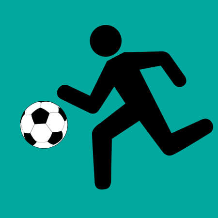 Running footballer with soccer ball on green background. Vector illustrationのイラスト素材