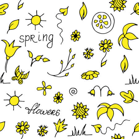 Seamless floral spring doodle patternのイラスト素材