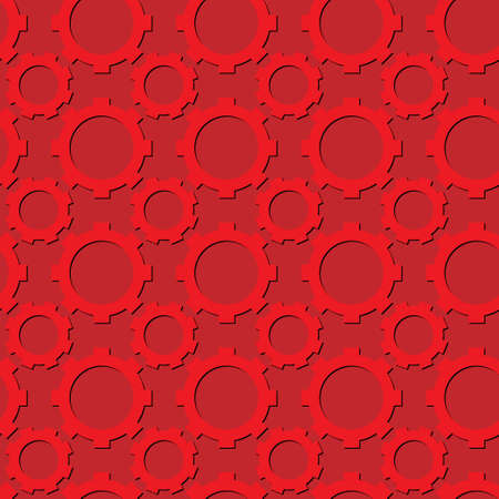 Seamless gear pattern red color with shadows. Vector illustrationのイラスト素材