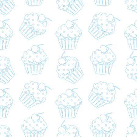 Cream cake seamless white pattern. Vector illustrationのイラスト素材