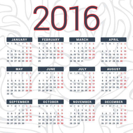Calendar 2016 design template in vector. Week starts sundayのイラスト素材