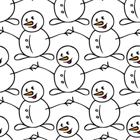 Seamless pattern with hand drawn cute snowmen. Vector illustrationのイラスト素材