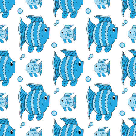 Blue funny fish pattern.のイラスト素材