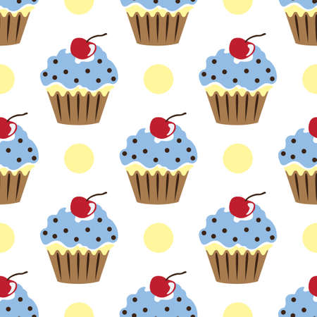Cupcake vector pattern blue white background. Vector illustrationのイラスト素材
