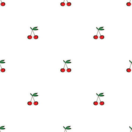 Pair of cherries seamless pattern on whiteのイラスト素材