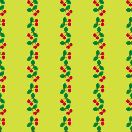 Pair of cherries seamless pattern on green. Vector illustrationのイラスト素材