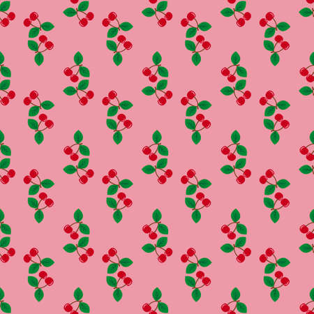Pair of cherries seamless pattern on pink. Vector illustrationのイラスト素材