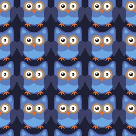 Owl stylized art seemless pattern blue colors. Vector illustrationのイラスト素材