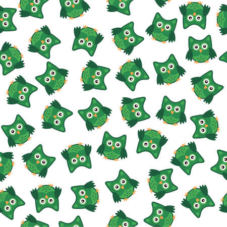 Owl stylized art seemless pattern green white colors. Vector illustrationのイラスト素材