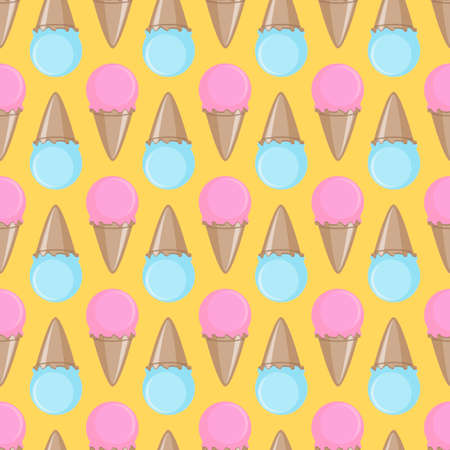 Ice cream cone seamless pink yellow blue pattern background. Vector illustration