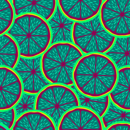 Lemon slice fruit citrus seamless bright patternのイラスト素材