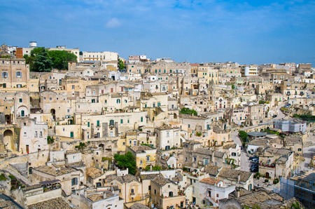 Matera panoramic view of historical centre Sasso Caveoso of old ancient town Sassi di Matera with rock cave houses, European Capital of Culture, Basilicata, Southern Italyの写真素材