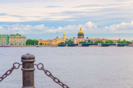 Cityscape of Saint Petersburg Leningrad with Winter Palace, State Hermitage Museum, Admiralty building, Palace Bridge bascule across Neva river, Saint Isaac's Cathedral, Russiaのeditorial素材