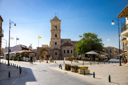 Larnaca, Cyprus - September 23, 2017: Front view of Orthodox Church of Saint Lazarus Agios Lazaros on the central square in the old part of Larnaca town, Cyprusのeditorial素材