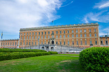 Sweden, Stockholm, May 29, 2018: Royal Palace northern facade (Stockholms slott or Kungliga slottet) in historical centre Gamla Stan (Old Town) is official residence of Swedish monarchのeditorial素材