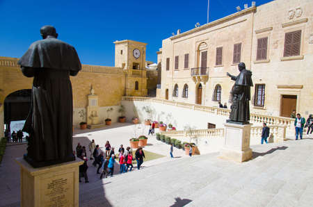 Victoria, Malta - March 12, 2017: View of Cathedral in the old medieval Cittadella tower castle, also known as Citadel, Castello in the Victoria Rabat town, Gozo island, Maltaのeditorial素材