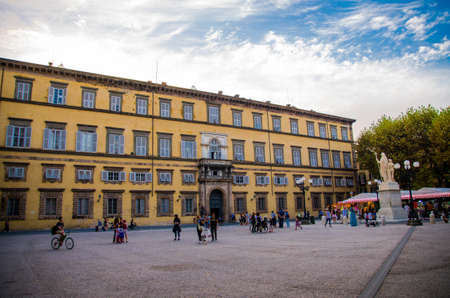 Lucca, Italy, September 13, 2018: people are walking and playing with small young children on Piazza...