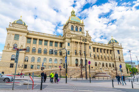 Prague, Czech Republic, May 13, 2019: Historical Building of the National Museum neo-renaissance style on Wenceslas Square, Bohemiaのeditorial素材