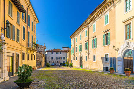 Brescia, Italy, September 11, 2019: Roman Museum building Museo Romano in Piazza del Foro square in historical city centre, clear blue sky background, Lombardyのeditorial素材