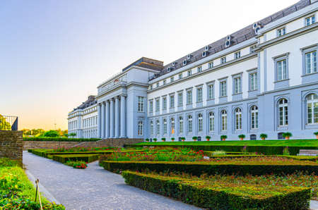 Koblenz, Germany, August 23, 2019: Electoral Palace Schloss building and green bushes in garden in Koblenz historical city centre, blue sky background, Rhineland-Palatinate stateのeditorial素材