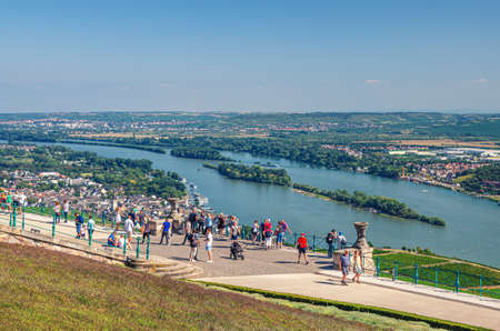Rudesheim am Rhein, Germany, August 24, 2019: people tourists on view platform Niederwald hill...