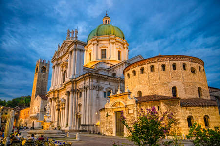 Santa Maria Assunta Cathedral, Duomo Nuovo and Duomo Vecchio La Rotonda, New and Old Cathedral Roman Catholic church, Piazza Paolo VI Square, Brescia city historical center, Lombardy, Northern Italyのeditorial素材