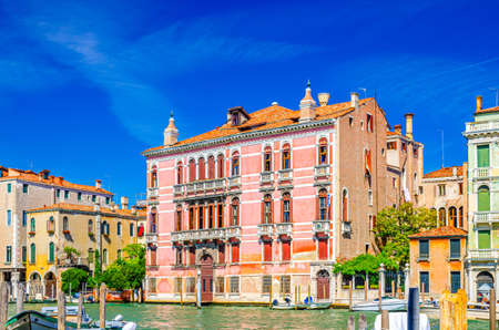 Palazzo Fontana Rezzonico palace building in Cannaregio sestiere from Grand Canal waterway in Venice historical city center, blue clear sky background in summer day, Veneto Region, Italyのeditorial素材