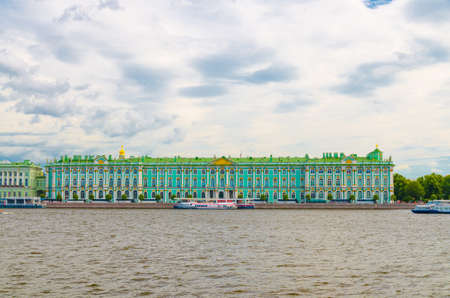 The State Hermitage Museum building, The Winter Palace official residence of the Russian Emperors on embankment of Neva river, Saint Petersburg Leningrad city, Russiaのeditorial素材