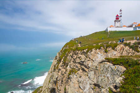 Watercolor drawing of Cape Roca, Cabo da Roca - westernmost point of Europe and Eurasia in Portugal near Sintraの写真素材