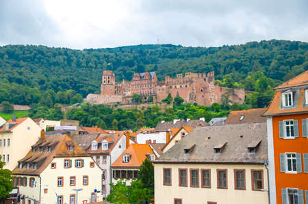 Watercolor drawing of Close up view of ancient old ruins of Heidelberg castle (Schloss Heidelberg), Germanyの写真素材