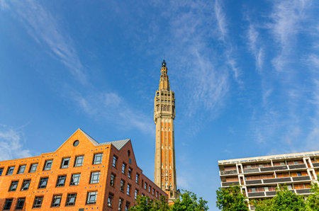 Hotel de ville de Lille Town Hall Art Deco architecture style building with Beffroi belfry tower,...