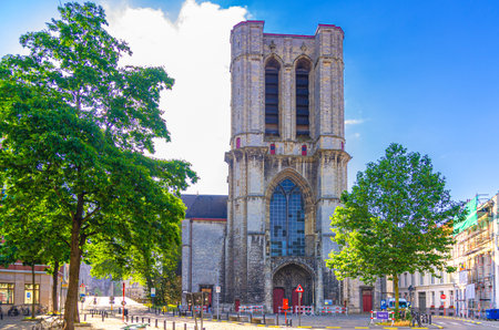 Saint Michael's Roman Catholic Church Sint-Michielskerk late Gothic architecture style building in old town Ghent city historical center, East Flanders province, Flemish Region, Belgiumの写真素材