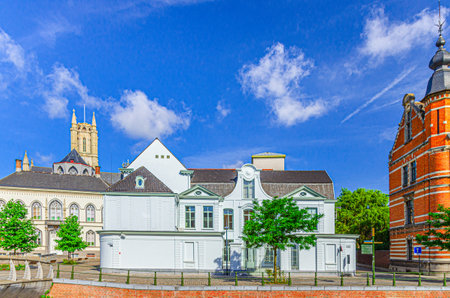 Gouverneurswoning Governor's House and Episcopal Palace buildings on promenade embankment in Ghent city historical center, East Flanders province, Flemish Region, Belgiumの写真素材