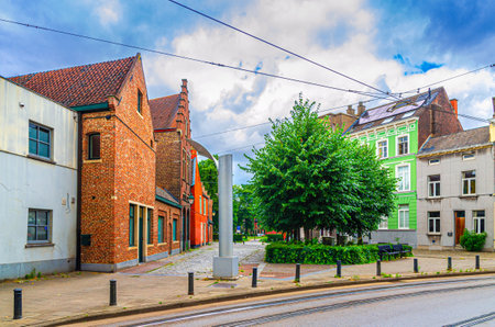 La ruche vide museum and old houses on Sint-Elisabethplein Saint Elisabeth square in Ghent city historical center, Gent old town, East Flanders province, Flemish Region, Belgiumの写真素材