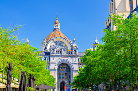 Antwerpen-Centraal railway station Antwerp Central building, Middenstatie or Railway Cathedral Baroque-medieval eclecticism architecture style, Flemish Region, Belgiumの写真素材